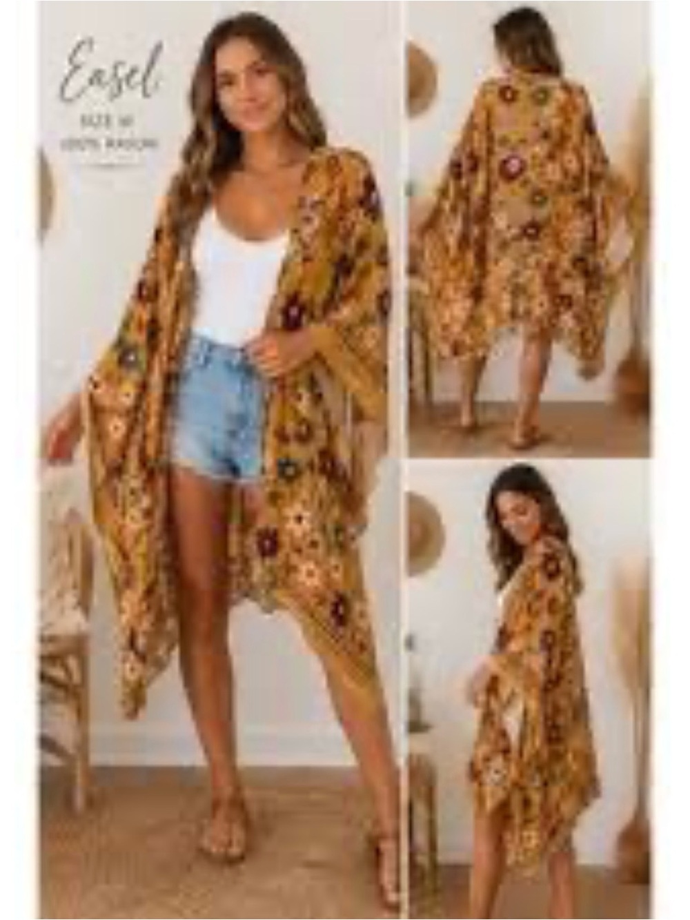 easel Mustard Floral Kimono Cape